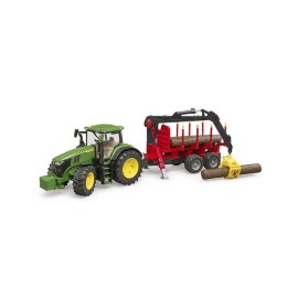 Jucărie tractor John Deere 7R 350 cu încărcător frontal și remorcă