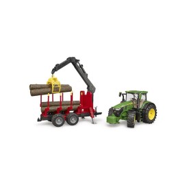 Jucărie tractor John Deere 7R 350 cu încărcător frontal și remorcă