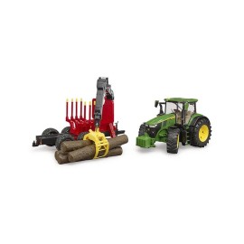 Jucărie tractor John Deere 7R 350 cu încărcător frontal și remorcă