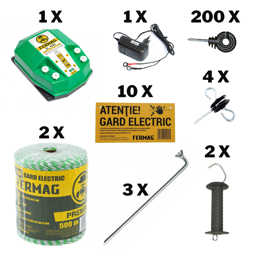 Pachet gard electric 1000 m pentru bovine - 230 V / 12 V, 4.5 Joule 